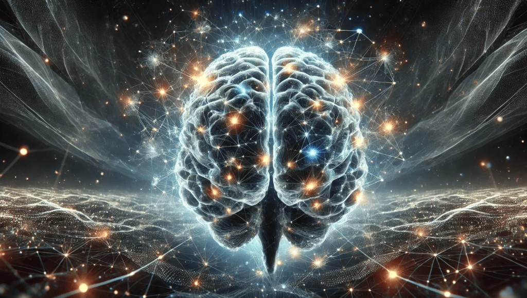 Cérebro iluminado com rede neural — metáfora do Cérebro Central do FounderSquad